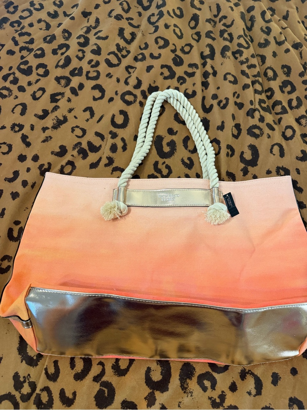 New Victoria’s Secret Canvas Ombre Tote Bag with Rope Handles - Pink/Coral